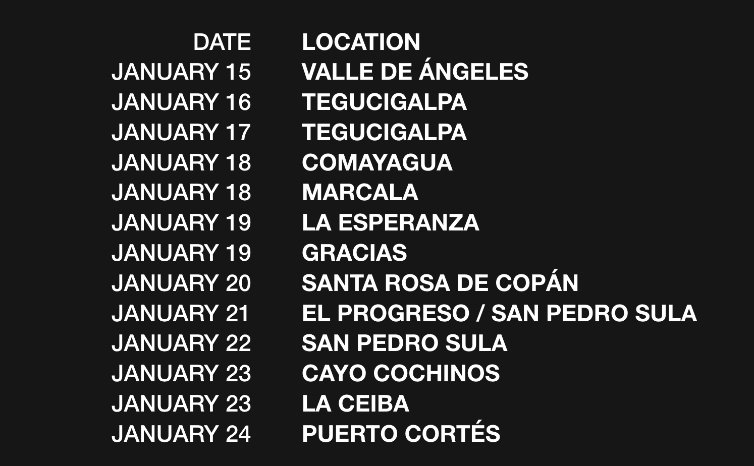 Tour dates